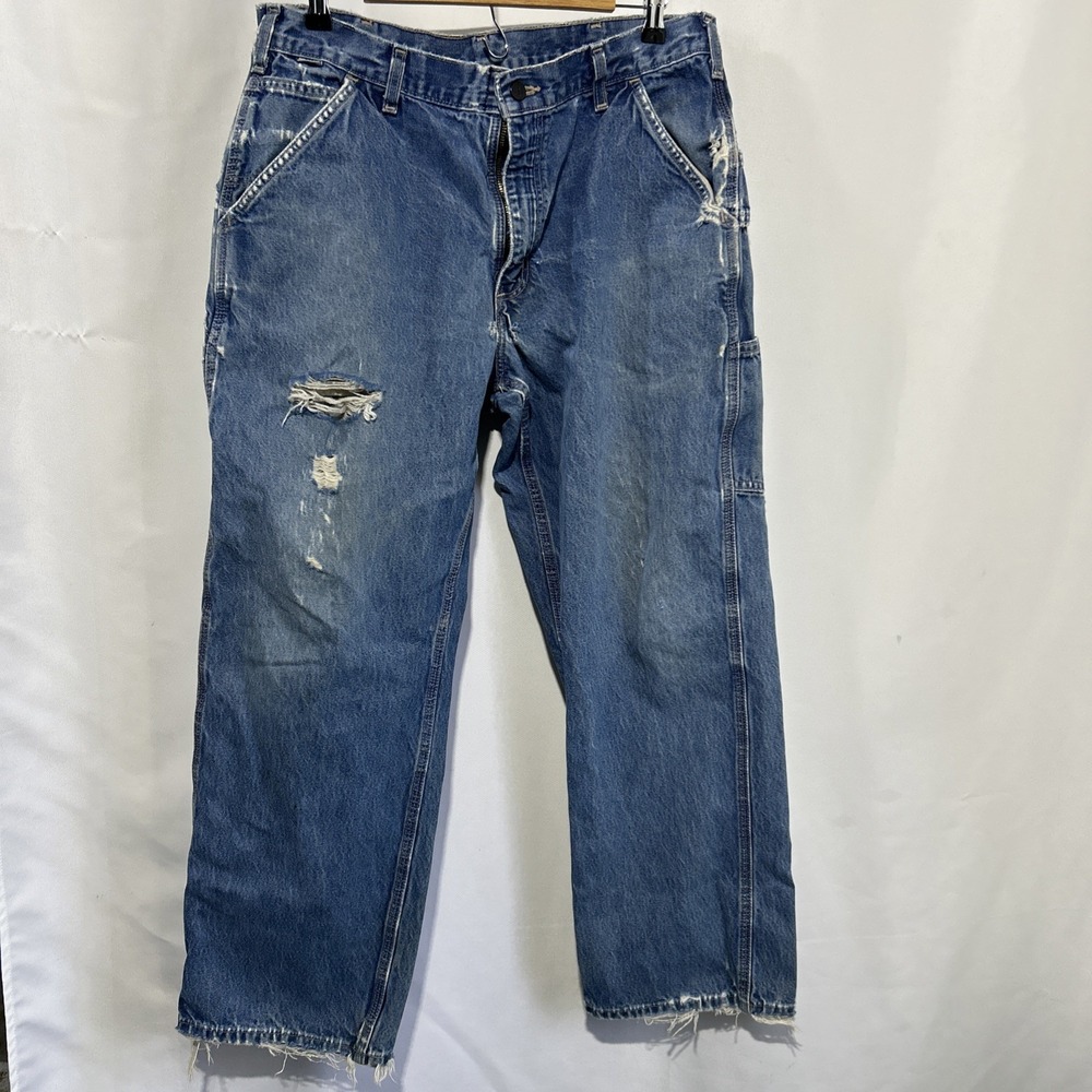 Thrashed Carhartt FR Flame Resistant FRB13-DNM Denim Carpenter Jeans 36x32